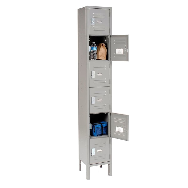Global Industrial Capital 6-Tier 6 Door Box Locker, 12inW x 12inD x 78inH, Gray, Assembled 652154GY - main